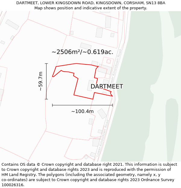 DARTMEET, LOWER KINGSDOWN ROAD, KINGSDOWN, CORSHAM, SN13 8BA: Plot and title map
