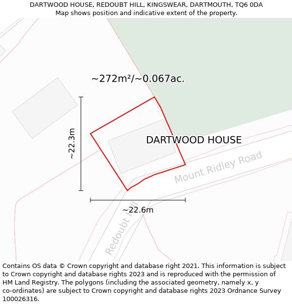 DARTWOOD HOUSE, REDOUBT HILL, KINGSWEAR, DARTMOUTH, TQ6 0DA: Plot and title map