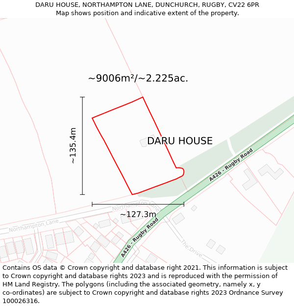 DARU HOUSE, NORTHAMPTON LANE, DUNCHURCH, RUGBY, CV22 6PR: Plot and title map