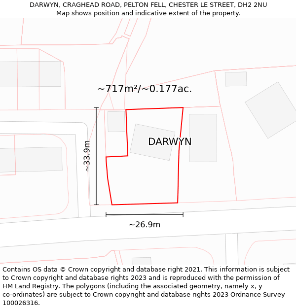 DARWYN, CRAGHEAD ROAD, PELTON FELL, CHESTER LE STREET, DH2 2NU: Plot and title map