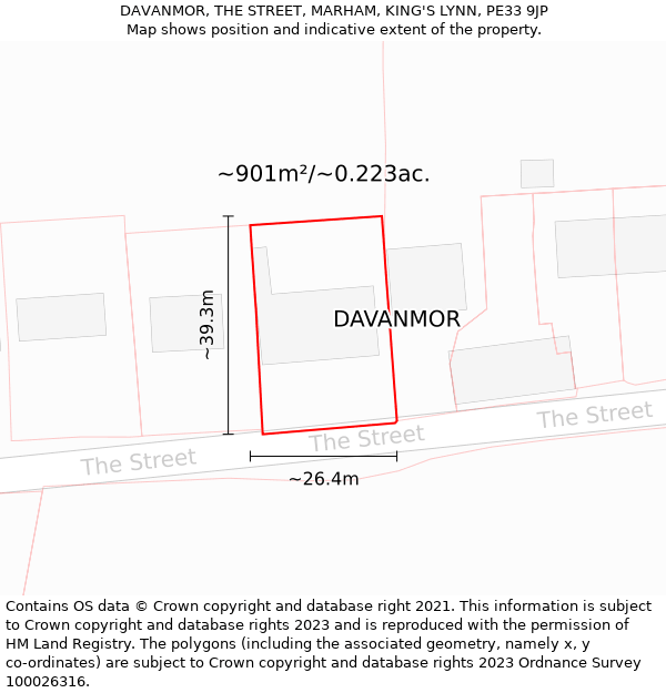 DAVANMOR, THE STREET, MARHAM, KING'S LYNN, PE33 9JP: Plot and title map