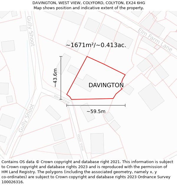 DAVINGTON, WEST VIEW, COLYFORD, COLYTON, EX24 6HG: Plot and title map