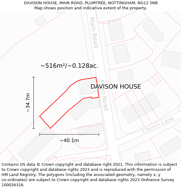 DAVISON HOUSE, MAIN ROAD, PLUMTREE, NOTTINGHAM, NG12 5NB: Plot and title map
