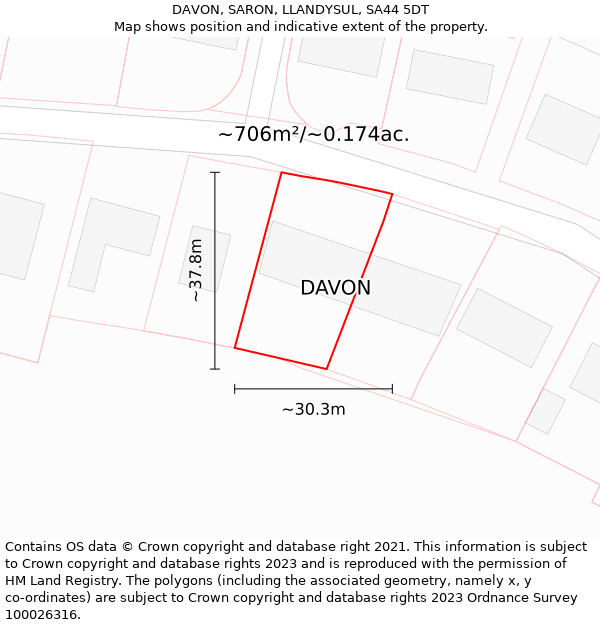 DAVON, SARON, LLANDYSUL, SA44 5DT: Plot and title map