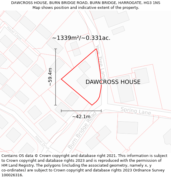 DAWCROSS HOUSE, BURN BRIDGE ROAD, BURN BRIDGE, HARROGATE, HG3 1NS: Plot and title map