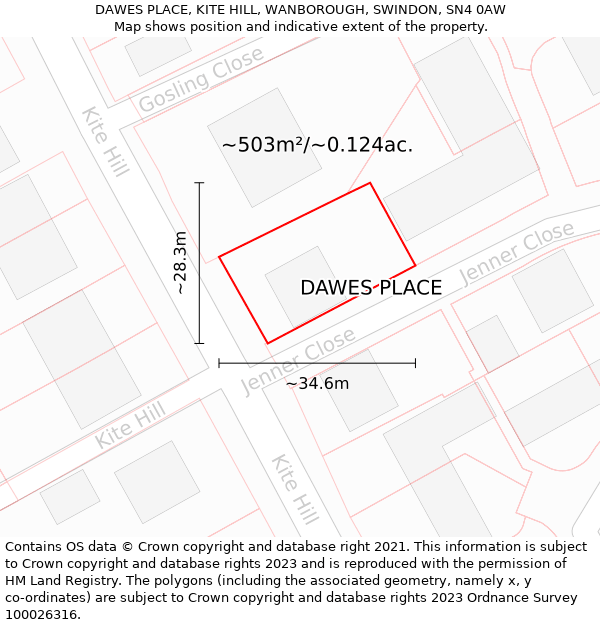 DAWES PLACE, KITE HILL, WANBOROUGH, SWINDON, SN4 0AW: Plot and title map