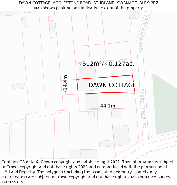 DAWN COTTAGE, AGGLESTONE ROAD, STUDLAND, SWANAGE, BH19 3BZ: Plot and title map