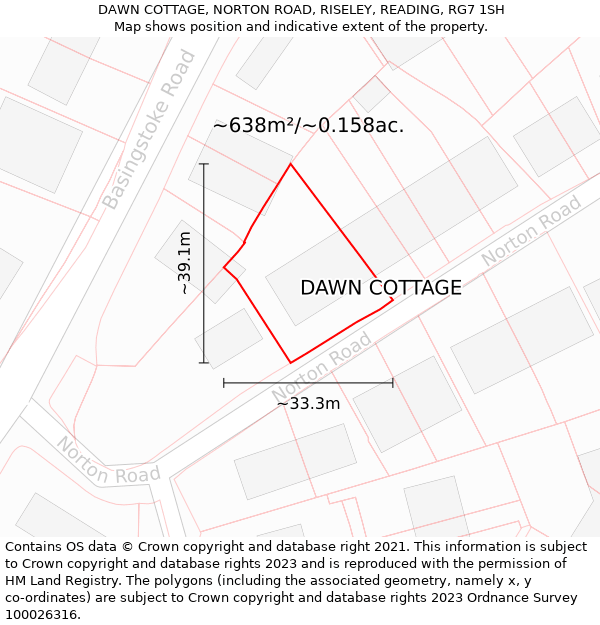 DAWN COTTAGE, NORTON ROAD, RISELEY, READING, RG7 1SH: Plot and title map