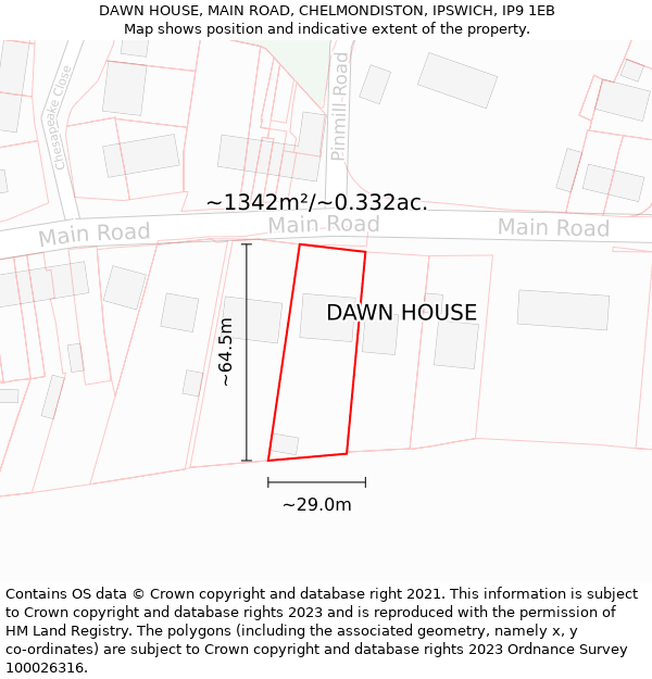 DAWN HOUSE, MAIN ROAD, CHELMONDISTON, IPSWICH, IP9 1EB: Plot and title map