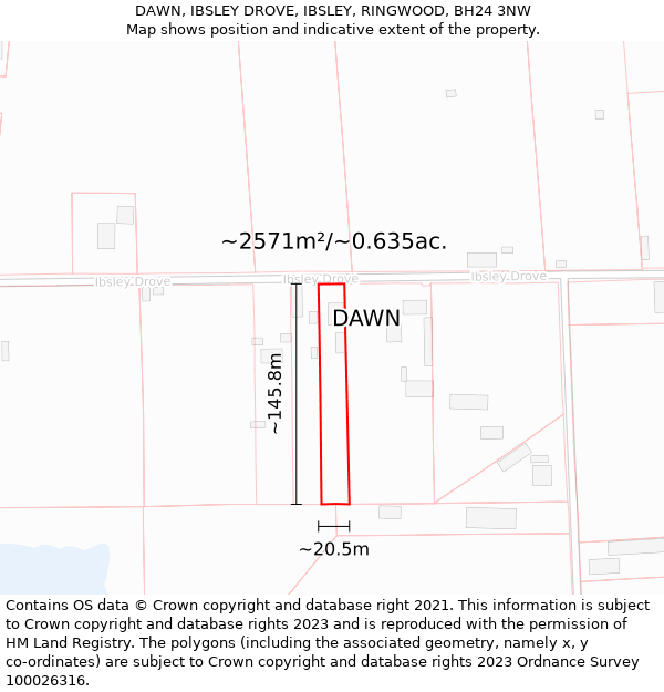 DAWN, IBSLEY DROVE, IBSLEY, RINGWOOD, BH24 3NW: Plot and title map