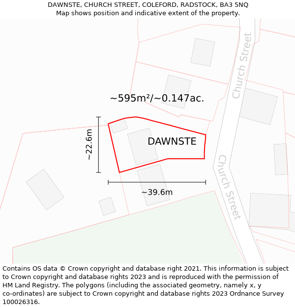 DAWNSTE, CHURCH STREET, COLEFORD, RADSTOCK, BA3 5NQ: Plot and title map