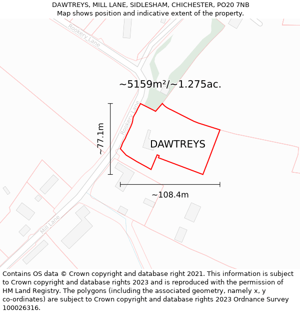 DAWTREYS, MILL LANE, SIDLESHAM, CHICHESTER, PO20 7NB: Plot and title map