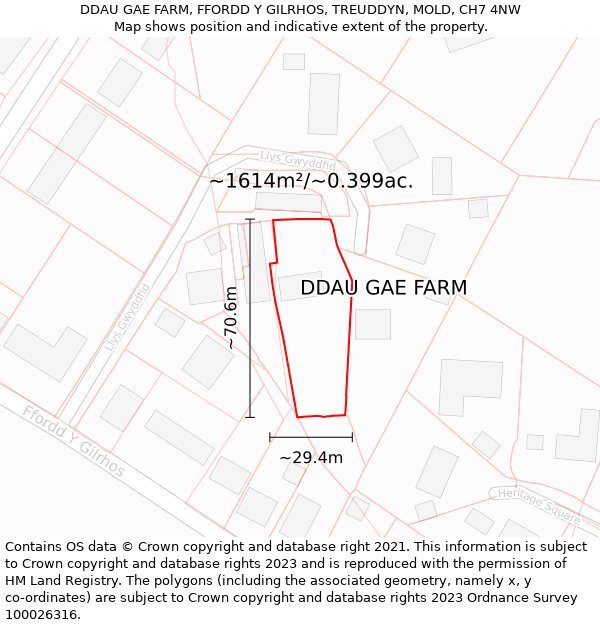DDAU GAE FARM, FFORDD Y GILRHOS, TREUDDYN, MOLD, CH7 4NW: Plot and title map