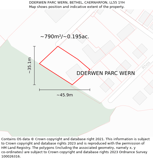 DDERWEN PARC WERN, BETHEL, CAERNARFON, LL55 1YH: Plot and title map