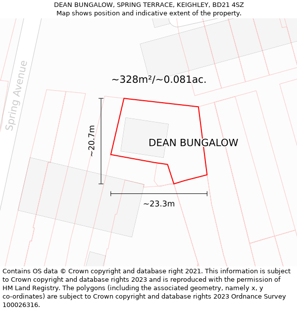 DEAN BUNGALOW, SPRING TERRACE, KEIGHLEY, BD21 4SZ: Plot and title map