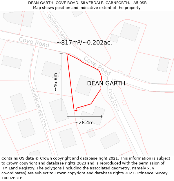 DEAN GARTH, COVE ROAD, SILVERDALE, CARNFORTH, LA5 0SB: Plot and title map