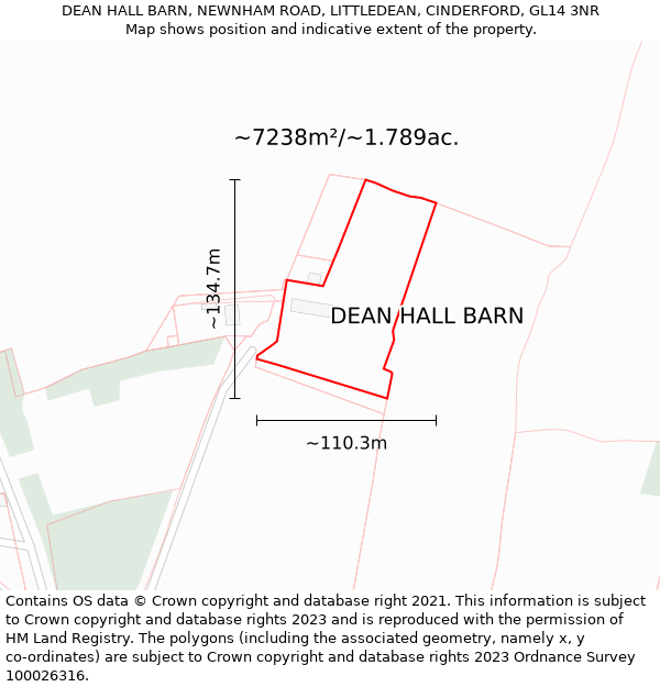 DEAN HALL BARN, NEWNHAM ROAD, LITTLEDEAN, CINDERFORD, GL14 3NR: Plot and title map