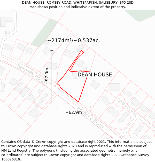 DEAN HOUSE, ROMSEY ROAD, WHITEPARISH, SALISBURY, SP5 2SD: Plot and title map