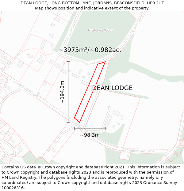 DEAN LODGE, LONG BOTTOM LANE, JORDANS, BEACONSFIELD, HP9 2UT: Plot and title map