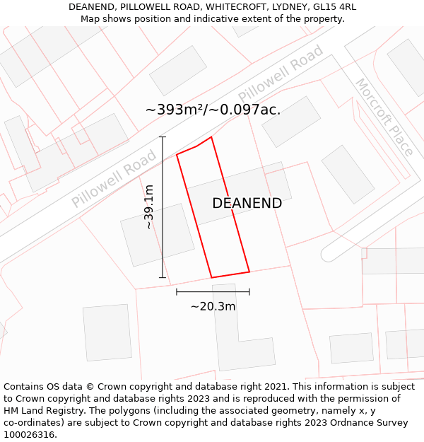 DEANEND, PILLOWELL ROAD, WHITECROFT, LYDNEY, GL15 4RL: Plot and title map