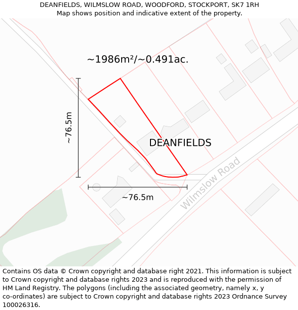 DEANFIELDS, WILMSLOW ROAD, WOODFORD, STOCKPORT, SK7 1RH: Plot and title map