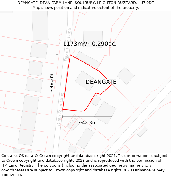 DEANGATE, DEAN FARM LANE, SOULBURY, LEIGHTON BUZZARD, LU7 0DE: Plot and title map