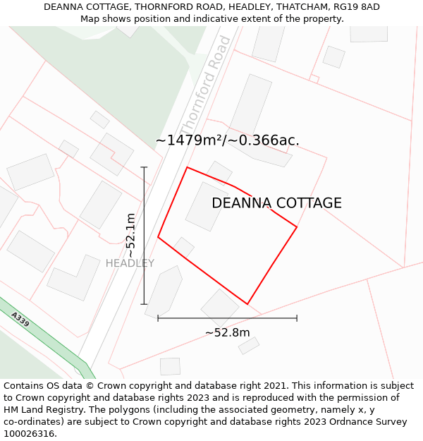 DEANNA COTTAGE, THORNFORD ROAD, HEADLEY, THATCHAM, RG19 8AD: Plot and title map