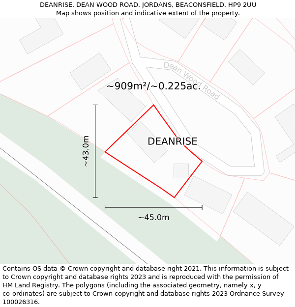 DEANRISE, DEAN WOOD ROAD, JORDANS, BEACONSFIELD, HP9 2UU: Plot and title map