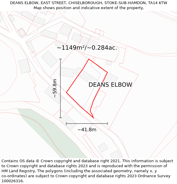 DEANS ELBOW, EAST STREET, CHISELBOROUGH, STOKE-SUB-HAMDON, TA14 6TW: Plot and title map