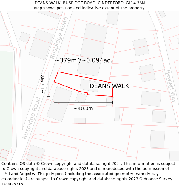 DEANS WALK, RUSPIDGE ROAD, CINDERFORD, GL14 3AN: Plot and title map