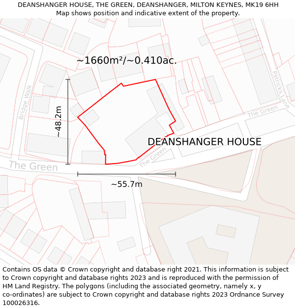 DEANSHANGER HOUSE, THE GREEN, DEANSHANGER, MILTON KEYNES, MK19 6HH: Plot and title map