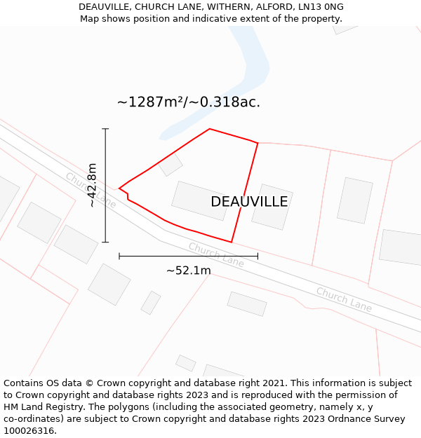 DEAUVILLE, CHURCH LANE, WITHERN, ALFORD, LN13 0NG: Plot and title map