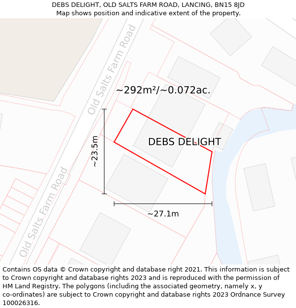 DEBS DELIGHT, OLD SALTS FARM ROAD, LANCING, BN15 8JD: Plot and title map