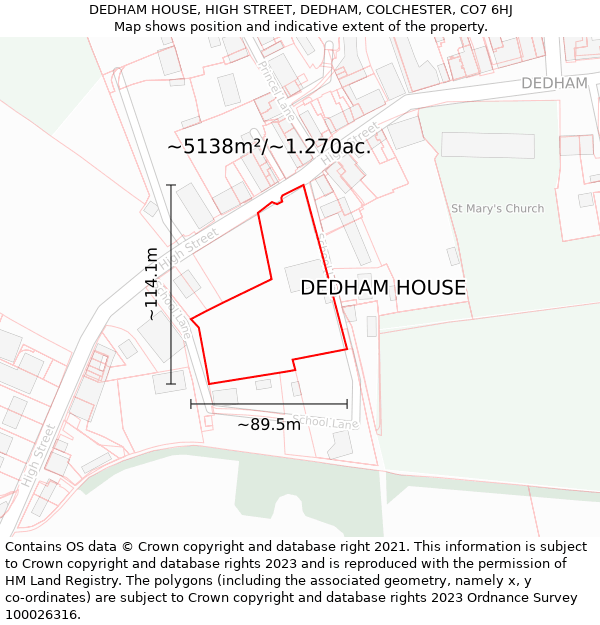 DEDHAM HOUSE, HIGH STREET, DEDHAM, COLCHESTER, CO7 6HJ: Plot and title map