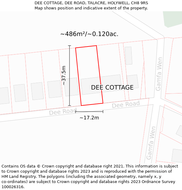 DEE COTTAGE, DEE ROAD, TALACRE, HOLYWELL, CH8 9RS: Plot and title map