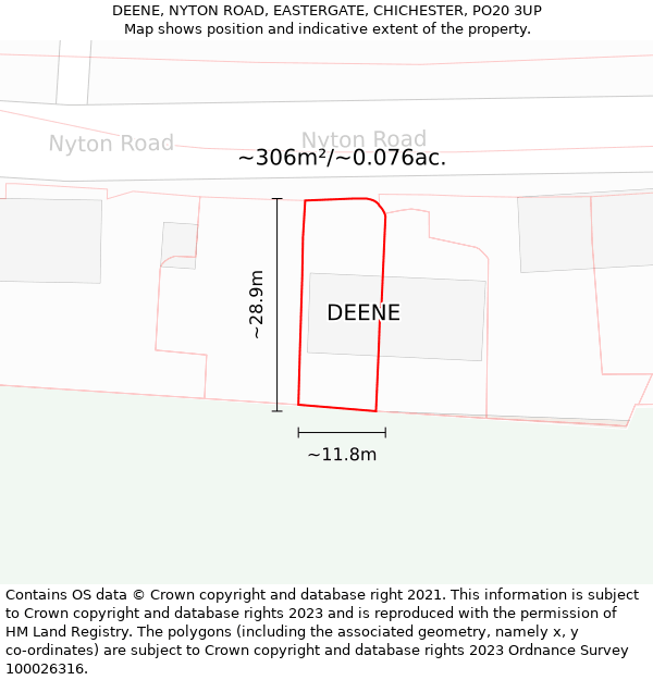 DEENE, NYTON ROAD, EASTERGATE, CHICHESTER, PO20 3UP: Plot and title map