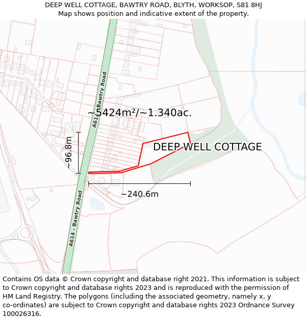 DEEP WELL COTTAGE, BAWTRY ROAD, BLYTH, WORKSOP, S81 8HJ: Plot and title map