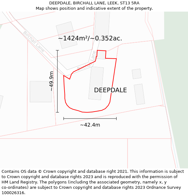 DEEPDALE, BIRCHALL LANE, LEEK, ST13 5RA: Plot and title map