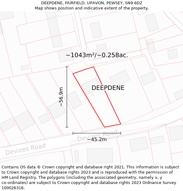 DEEPDENE, FAIRFIELD, UPAVON, PEWSEY, SN9 6DZ: Plot and title map