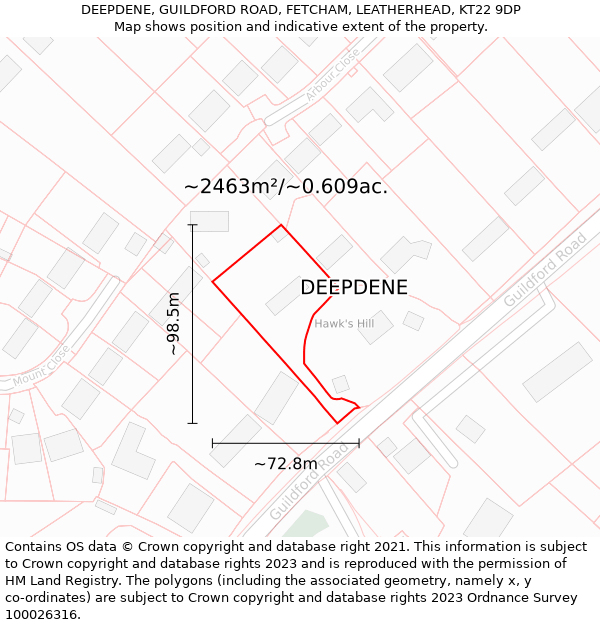 DEEPDENE, GUILDFORD ROAD, FETCHAM, LEATHERHEAD, KT22 9DP: Plot and title map