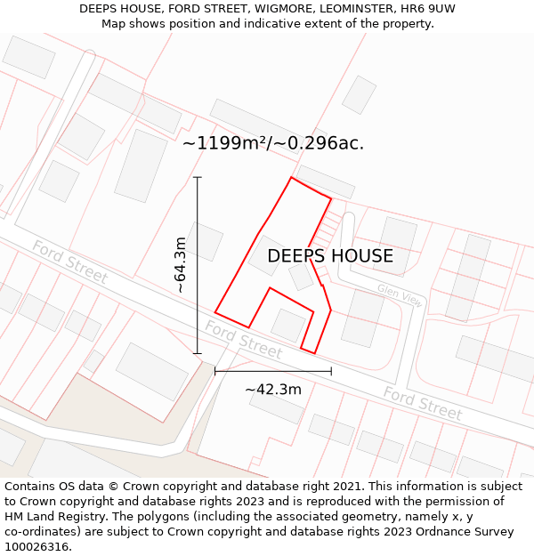 DEEPS HOUSE, FORD STREET, WIGMORE, LEOMINSTER, HR6 9UW: Plot and title map