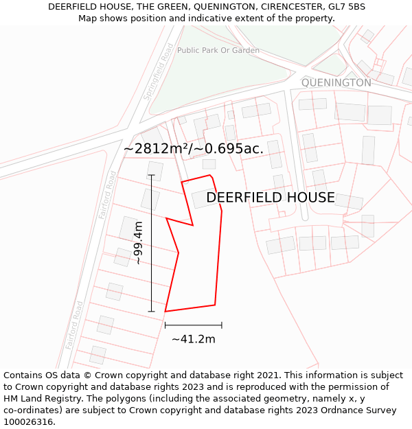 DEERFIELD HOUSE, THE GREEN, QUENINGTON, CIRENCESTER, GL7 5BS: Plot and title map