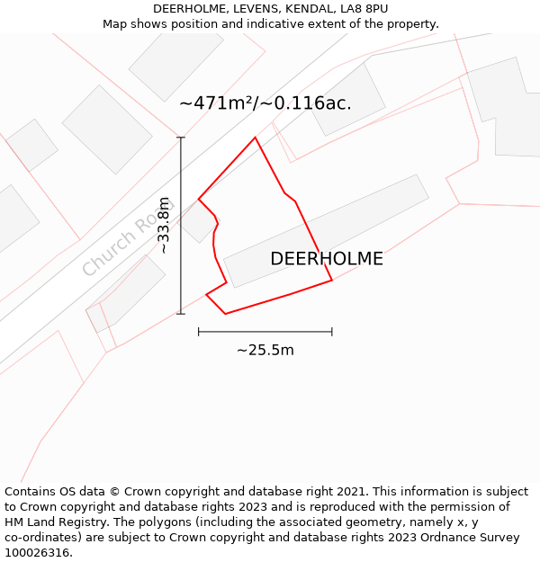 DEERHOLME, LEVENS, KENDAL, LA8 8PU: Plot and title map