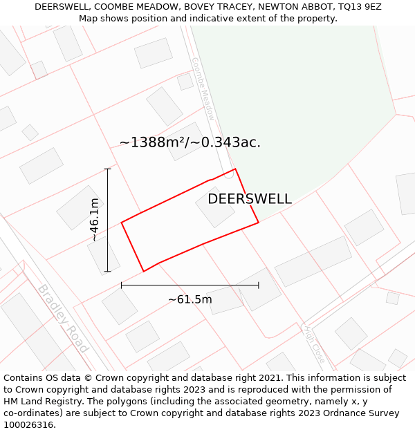 DEERSWELL, COOMBE MEADOW, BOVEY TRACEY, NEWTON ABBOT, TQ13 9EZ: Plot and title map