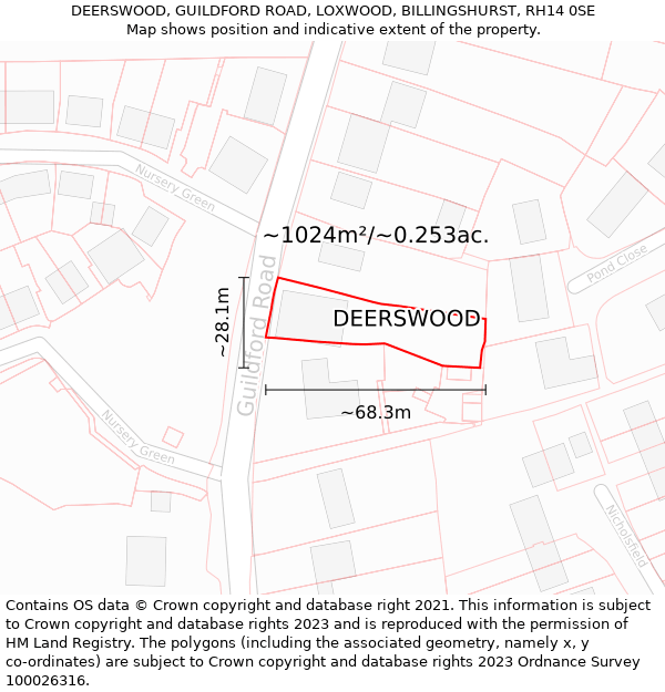 DEERSWOOD, GUILDFORD ROAD, LOXWOOD, BILLINGSHURST, RH14 0SE: Plot and title map