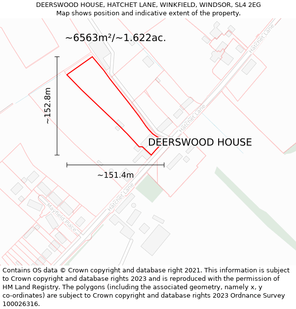 DEERSWOOD HOUSE, HATCHET LANE, WINKFIELD, WINDSOR, SL4 2EG: Plot and title map