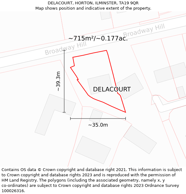 DELACOURT, HORTON, ILMINSTER, TA19 9QR: Plot and title map