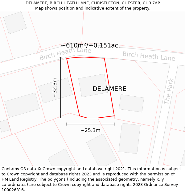 DELAMERE, BIRCH HEATH LANE, CHRISTLETON, CHESTER, CH3 7AP: Plot and title map