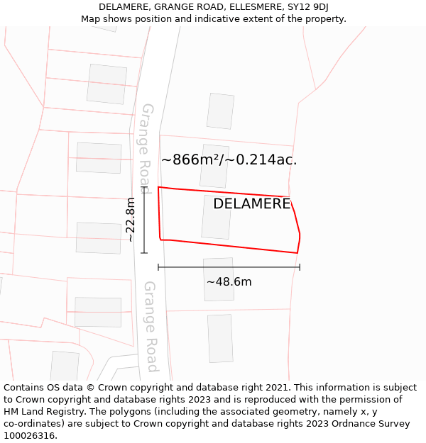 DELAMERE, GRANGE ROAD, ELLESMERE, SY12 9DJ: Plot and title map