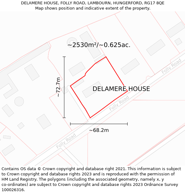 DELAMERE HOUSE, FOLLY ROAD, LAMBOURN, HUNGERFORD, RG17 8QE: Plot and title map